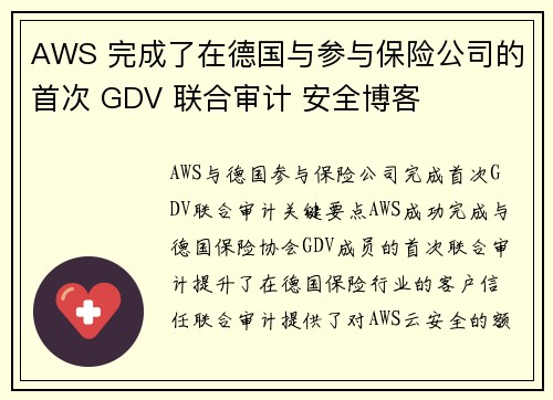 AWS 完成了在德国与参与保险公司的首次 GDV 联合审计 安全博客